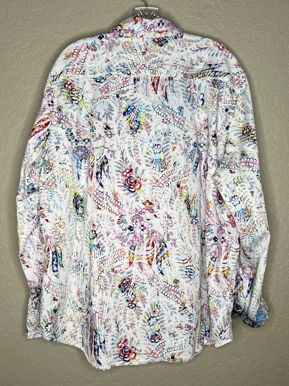 Robert Graham White with floral abstract print cotton Sz 2XL Summer, vacation - Picture 5 of 9
